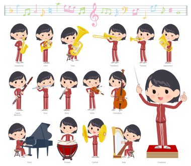 Spor giyim klasik müzik performansları üzerinde kadınlarda kümesi. Eylem çeşitli aletleri yaylı aletler ve rüzgar aletleri gibi oynamak için vardır. Böylece düzenlemek kolaydır vektör sanat değil.