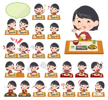 Spor yemekler hakkında kadınlarda kümesi. Japon ve Çin mutfağı, ve benzeri Batı tarzı yemekleri. Böylece düzenlemek kolaydır vektör sanat değil.
