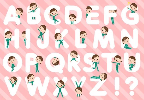 Set Women Sportswear Designed Alphabet Characters Fun Expressions Pose Various — стоковый вектор