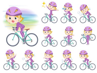Yol bisikleti üzerinde spor giyim kadınlarda kümesi. Keyif alıyor bir eylem vardır. Böylece düzenlemek kolaydır vektör sanat değil.
