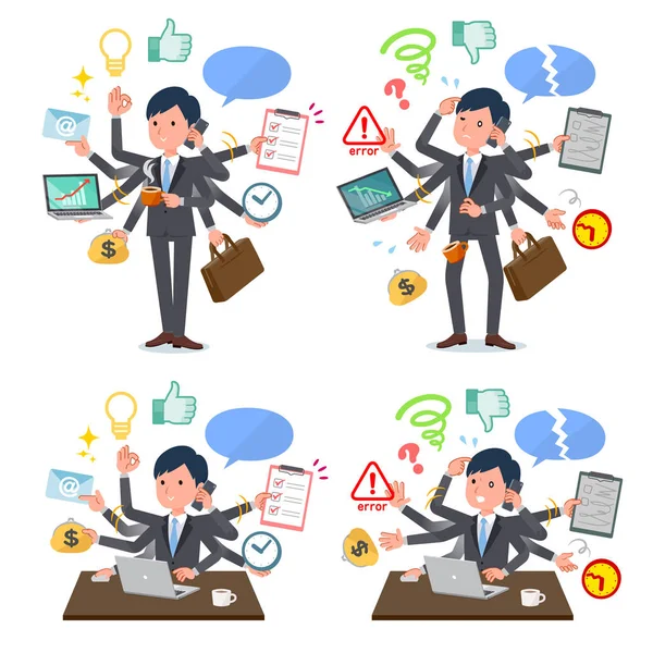 Set Businessman Who Perform Multitasking Office Things Smoothly Pattern Panic — Stock Vector
