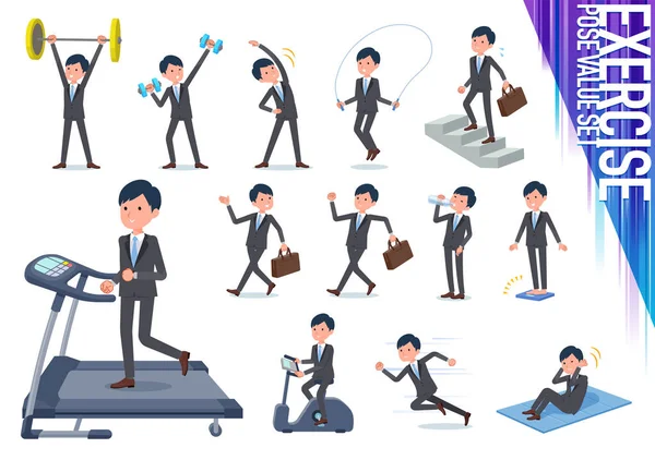 Set Businessman Exercise Sports Various Actions Move Body Healthy Vector — Stock Vector