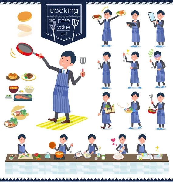 Conjunto Hombres Negocios Acerca Cooking Son Acciones Que Cocinan Varias — Vector de stock