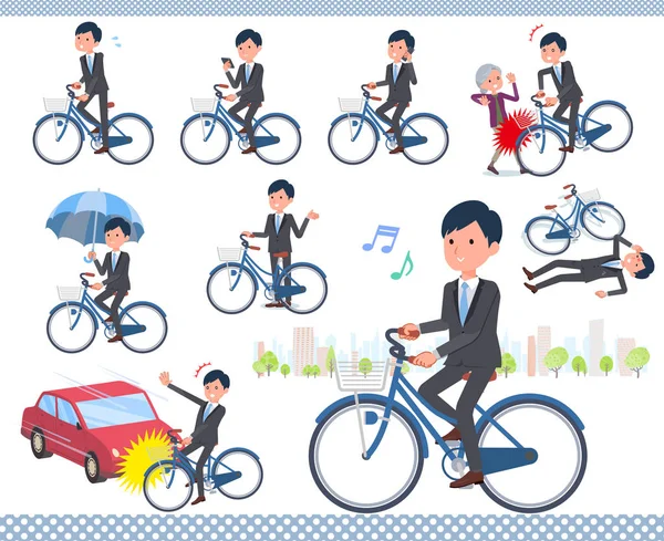 Conjunto Hombre Negocios Que Monta Ciclo Ciudad Hay Acciones Modales — Vector de stock