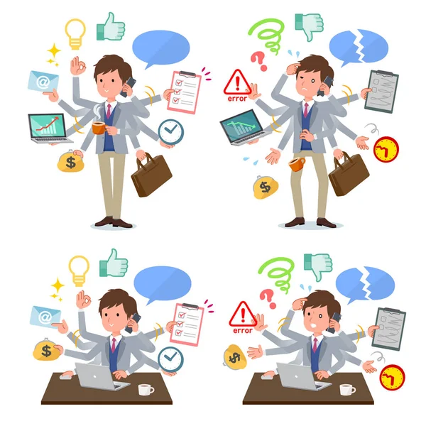 Set Businessman Who Perform Multitasking Office Things Smoothly Pattern Panic — Stock Vector