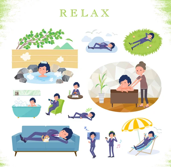 Conjunto Hombres Negocios Sobre Relaxing Son Acciones Tales Como Vacaciones — Vector de stock