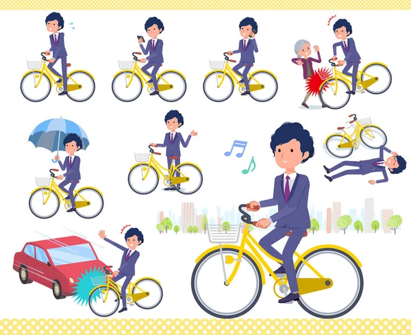 Set Businessman Riding City Cycle Actions Manners Troubles Vector Art — стоковый вектор