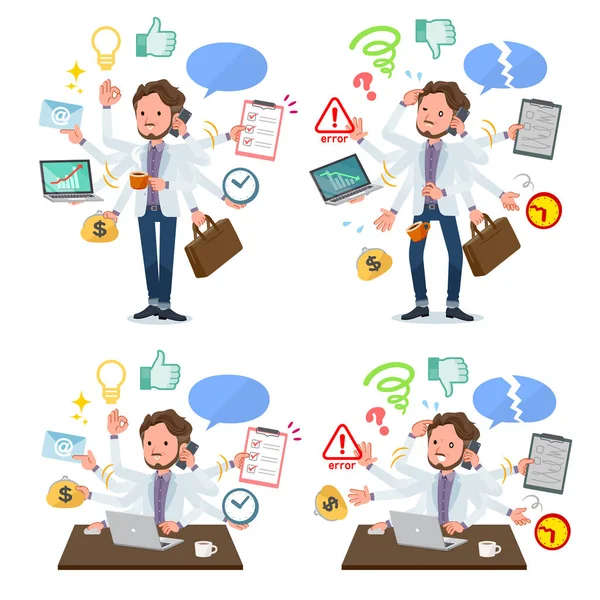 Set Middle Aged Man Who Perform Multitasking Office Things Smoothly — Stock Vector