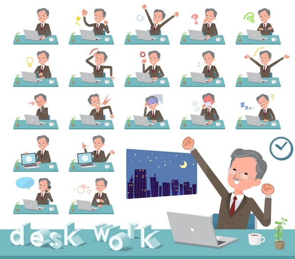 一组在办公桌上工作的老商人 有各种行为 如感情和疲劳 它是矢量艺术 所以很容易编辑 — 图库矢量图片