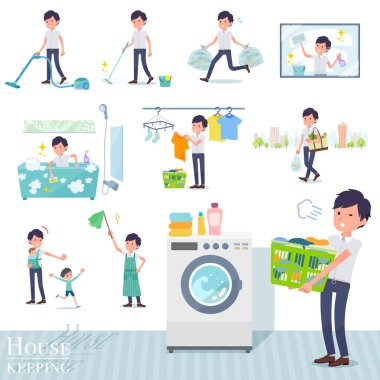 Temizleme ve Çamaşırhane gibi temizlik ile ilgili işadamı kümesi. Çocuk yetiştirme gibi çeşitli eylemler vardır. Böylece düzenlemek kolaydır vektör sanat değil.