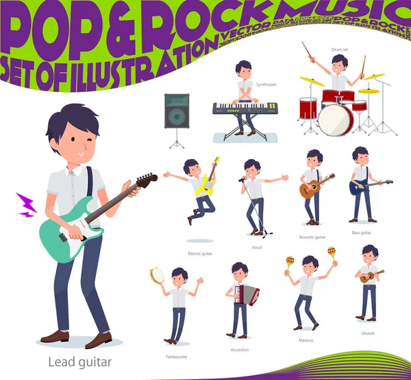 Set Businessman Playing Rock Roll Pop Music Also Various Instruments — стоковый вектор