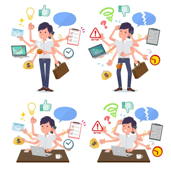 Set Businessman Who Perform Multitasking Office Things Smoothly Pattern Panic — Stock Vector