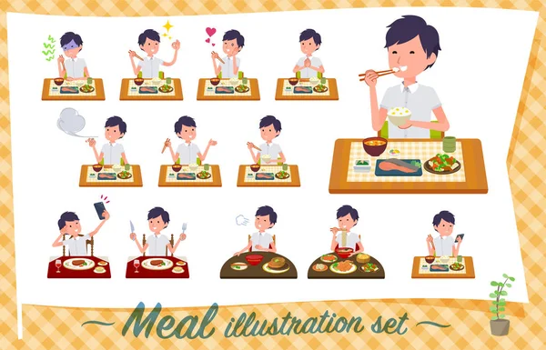 Set Businessman Meals Japanese Chinese Cuisine Western Style Dishes Vector — Stock Vector