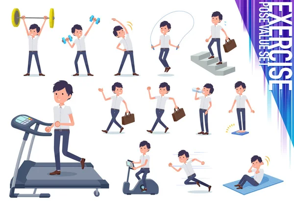 Set Businessman Exercise Sports Various Actions Move Body Healthy Vector — Stock Vector