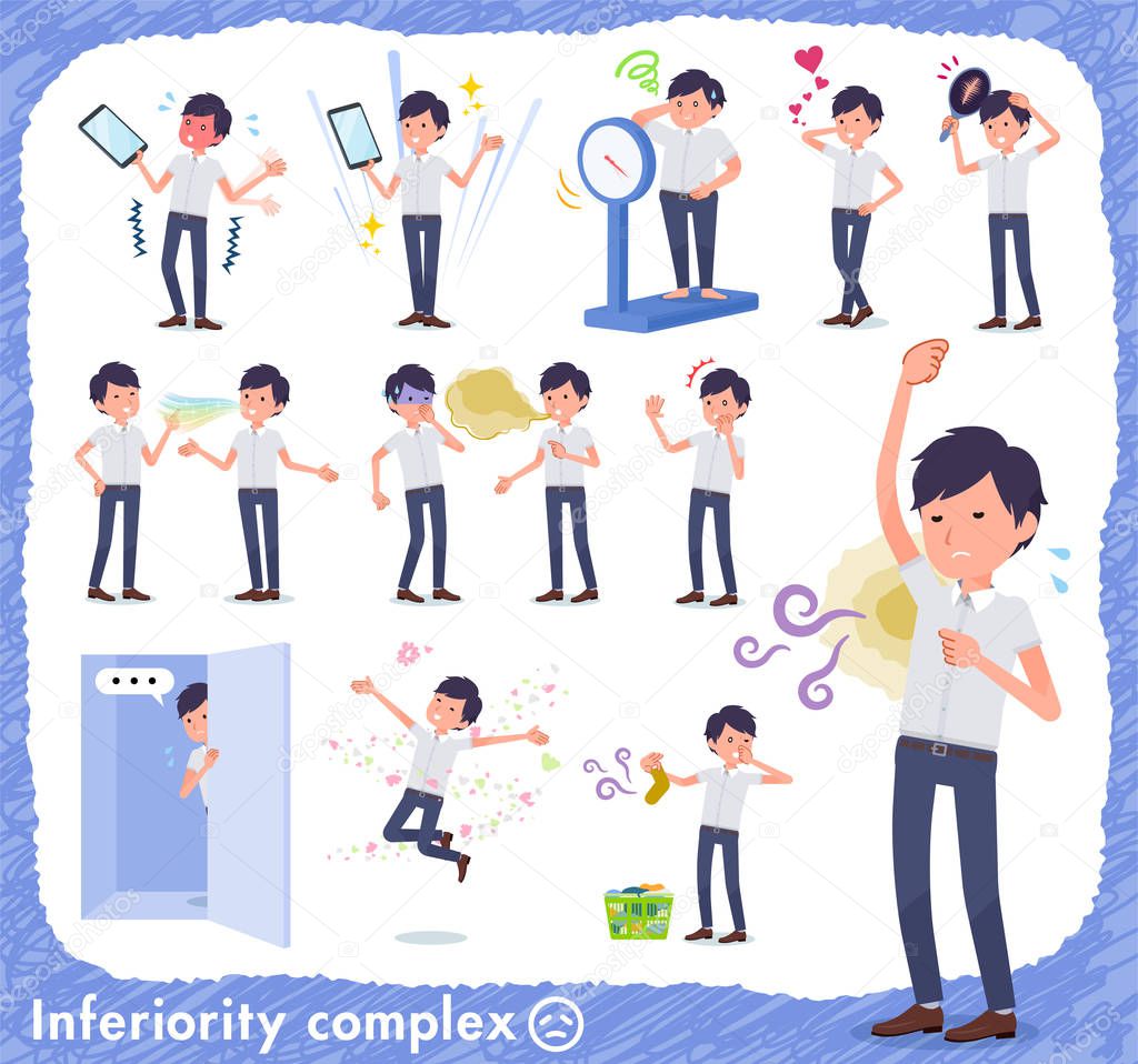 A set of businessman on inferiority complex.There are actions suffering from smell and appearance.It's vector art so it's easy to edit.