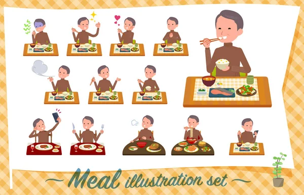 Orta Yaş Erkek Yemek Hakkında Bir Dizi Japon Çin Mutfağı — Stok Vektör