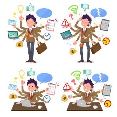 A set of school boy who perform multitasking in the office.There are things to do smoothly and a pattern that is in a panic.It's vector art so it's easy to edit. clipart