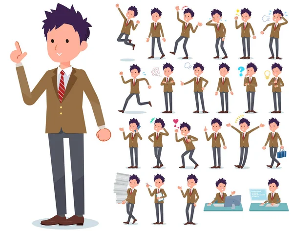 Set School Boy Who Express Various Emotions Actions Related Workplaces — Stock Vector