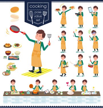 Bir dizi yemek hakkında okullu çocuk. Mutfakta çeşitli şekillerde yemek eylem vardır. Böylece düzenlemek kolaydır vektör sanat değil.