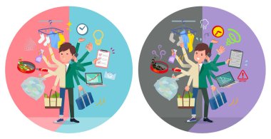 A set of school boy who perform multitasking in offices and private.There are things to do smoothly and a pattern that is in a panic.It's vector art so it's easy to edit. clipart