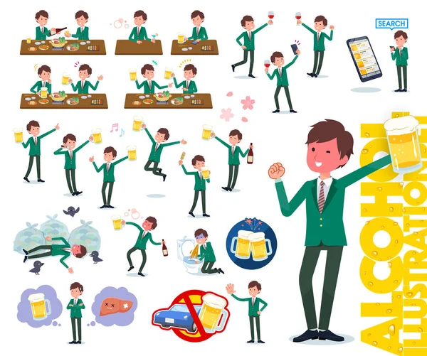 Set School Boy Related Alcohol Lively Appearance Action Expresses Failure — Stock Vector