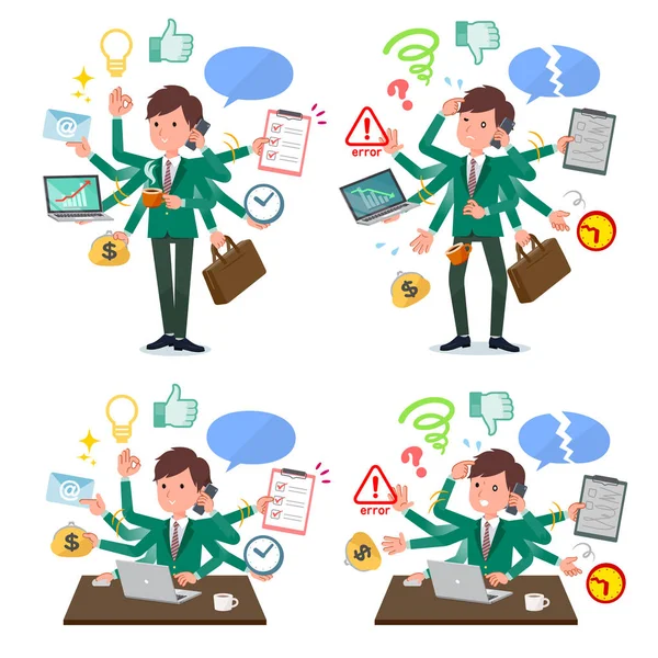 Set School Boy Who Perform Multitasking Office Things Smoothly Pattern — Stock Vector