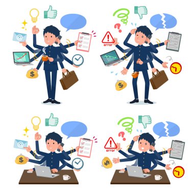 Bir dizi ofiste çoklu görevler gerçekleştiren okullu çocuk. Sorunsuz yapmam gerekenler ve bu panik içinde bir desen vardır. Böylece düzenlemek kolaydır vektör sanat değil.