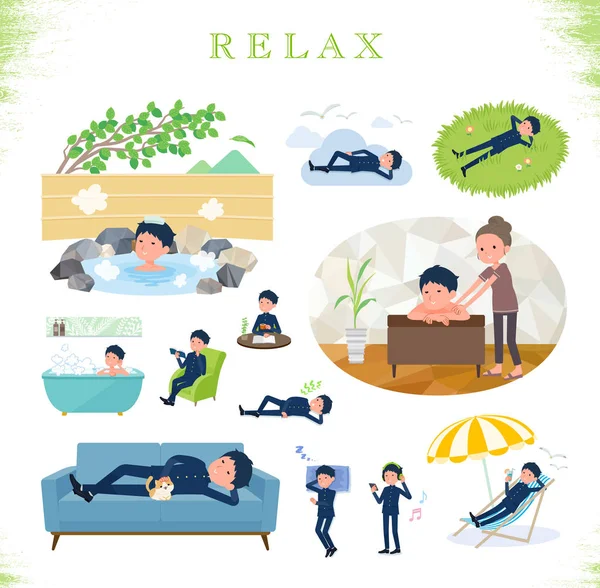 Conjunto Chico Escuela Sobre Relaxing Son Acciones Tales Como Vacaciones — Vector de stock