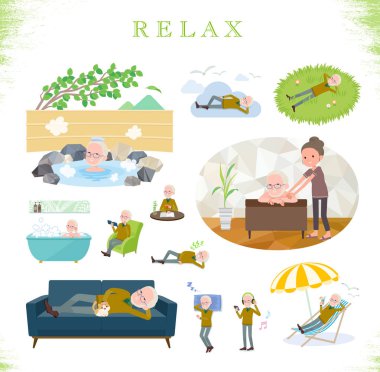İhtiyar rahatlatıcı hakkında bir dizi. Tatil ve stres kabartma gibi eylemler vardır. Böylece düzenlemek kolaydır vektör sanat değil.