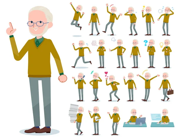 Set Old Man Who Express Various Emotions Actions Related Workplaces — стоковый вектор