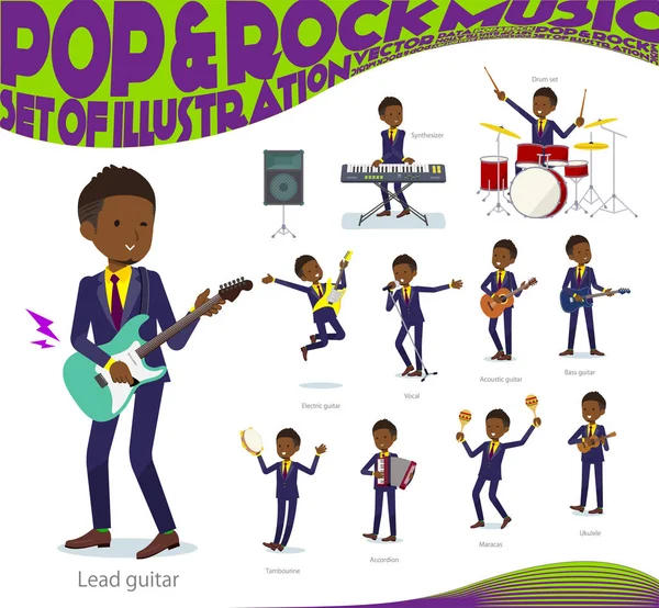 Set African American Businessman Playing Rock Roll Pop Music Also — стоковый вектор