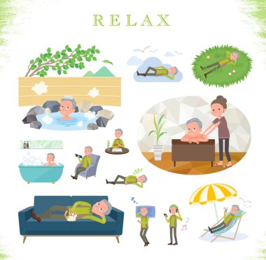 İhtiyar rahatlatıcı hakkında bir dizi. Tatil ve stres kabartma gibi eylemler vardır. Böylece düzenlemek kolaydır vektör sanat değil.