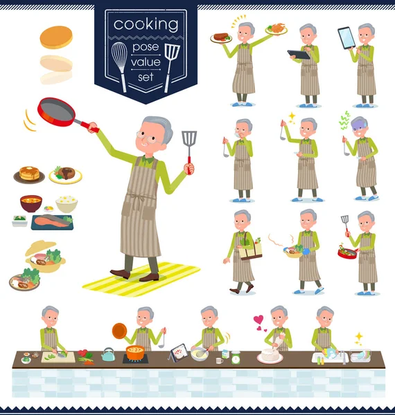 Conjunto Hombre Viejo Sobre Cooking Son Acciones Que Cocinan Varias — Archivo Imágenes Vectoriales