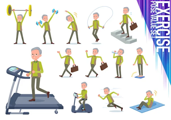 Set Old Man Exercise Sports Various Actions Move Body Healthy — Stock Vector