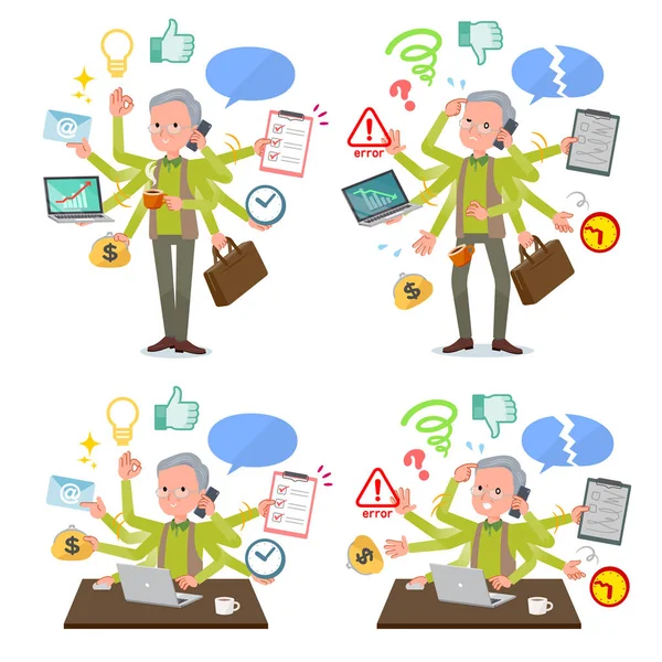 Set Old Man Who Perform Multitasking Office Things Smoothly Pattern — Stock Vector