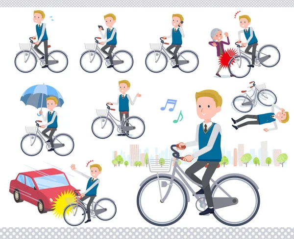 Set School Boy Riding City Cycle Actions Manners Troubles Vector — стоковый вектор