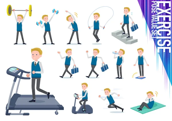 Set School Boy Exercise Sports Various Actions Move Body Healthy — Stock Vector