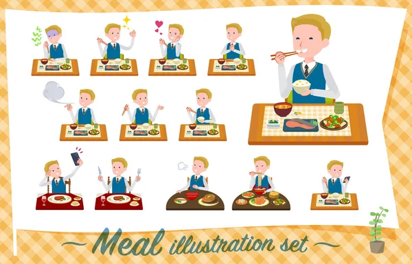 Okul Çocuk Yemek Hakkında Bir Dizi Japon Çin Mutfağı Benzeri — Stok Vektör