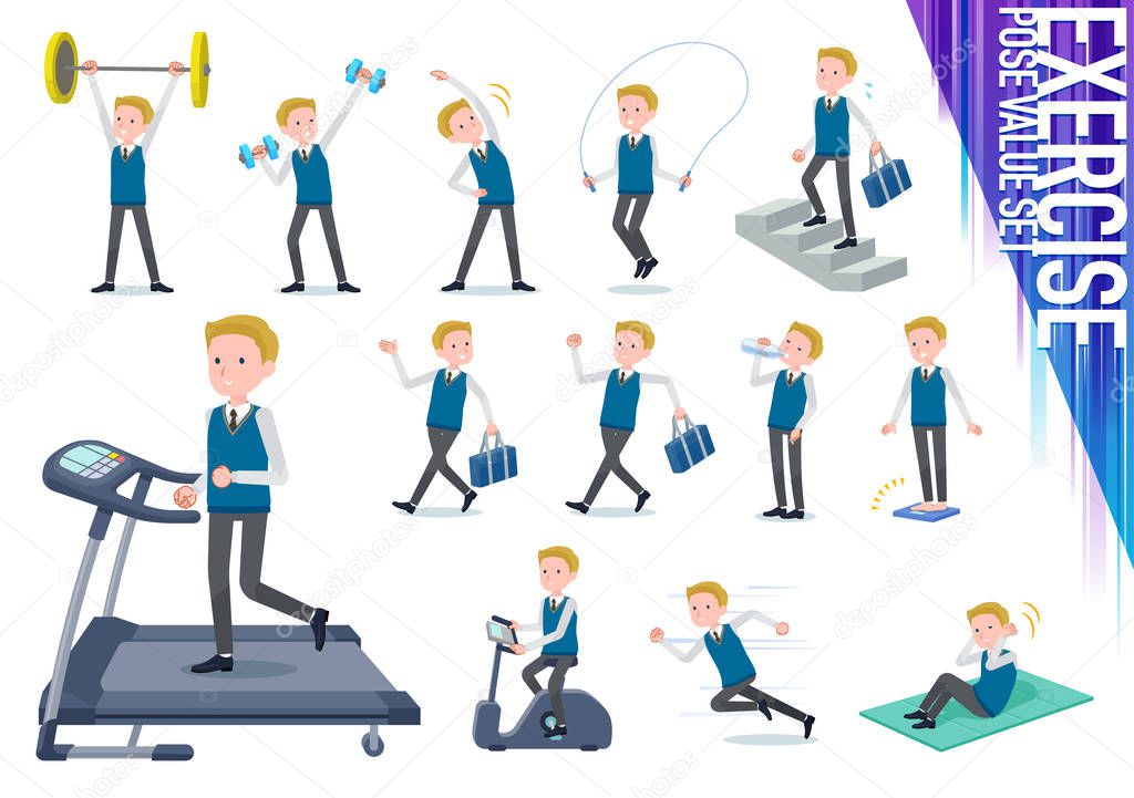 A set of school boy on exercise and sports.There are various actions to move the body healthy.It's vector art so it's easy to edit.