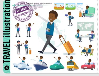 Okullu çocuk seyahat kümesi. Tekneler ve uçaklar gibi araçlar da vardır. Böylece düzenlemek kolaydır vektör sanat değil.