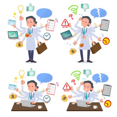 Ofiste çoklu görevler gerçekleştiren Doktor adam kümesi. Sorunsuz yapmam gerekenler ve bu panik içinde bir desen vardır. Böylece düzenlemek kolaydır vektör sanat değil.