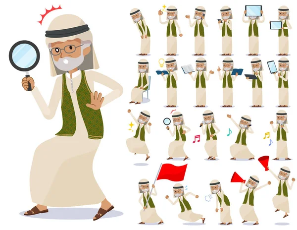 Set Arabian Old Man Digital Equipment Smartphones Actions Express Emotions — Stock Vector