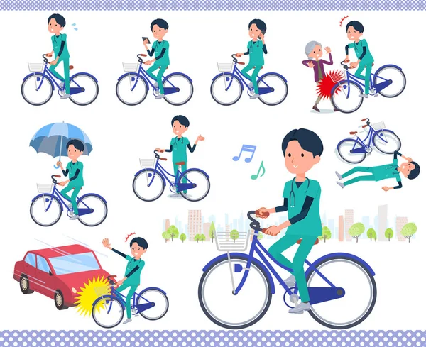 Set Doctor Man Riding City Cycle Actions Manners Troubles Vector — стоковый вектор