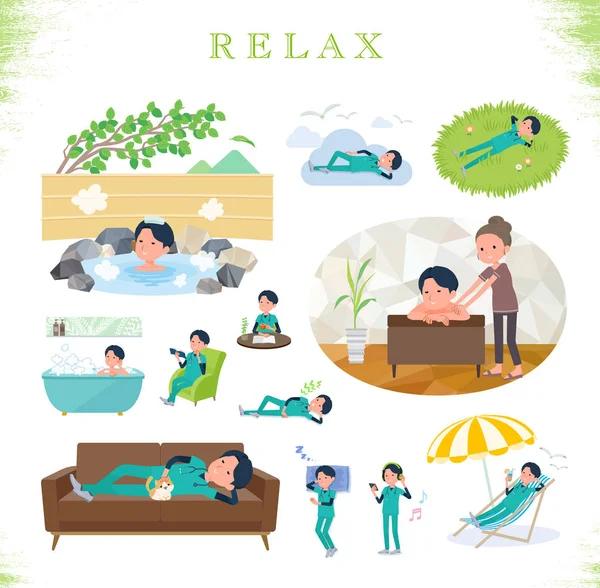 Conjunto Médico Hombre Sobre Relaxing Son Acciones Tales Como Vacaciones — Vector de stock