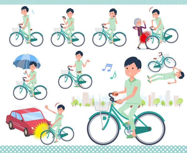 Set Patient Man Riding City Cycle Actions Manners Troubles Vector — стоковый вектор