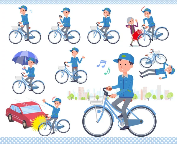 Set Delivery Man Riding City Cycle Actions Manners Troubles Vector — Stock Vector