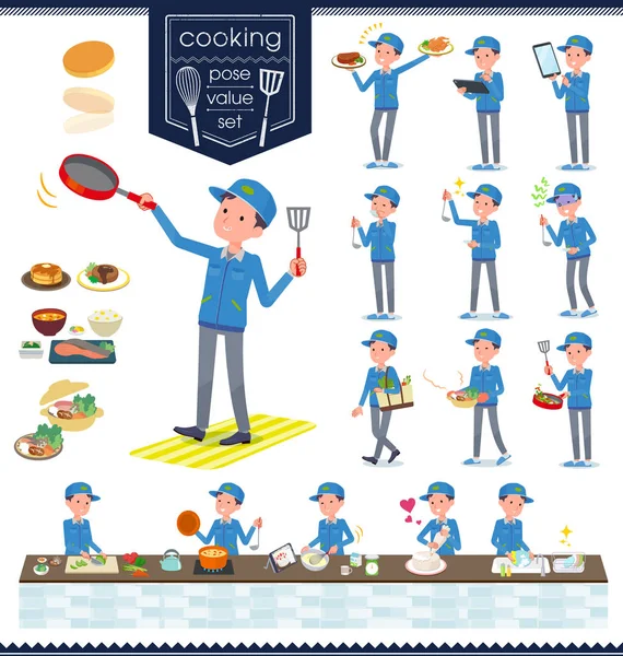 Conjunto Repartidor Hombre Sobre Cooking Son Acciones Que Cocinan Varias — Archivo Imágenes Vectoriales
