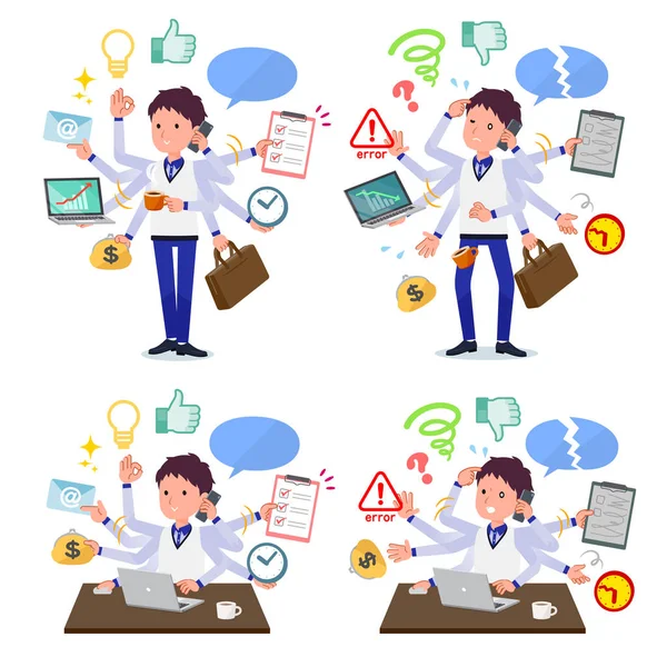 Set Store Stuff Man Who Perform Multitasking Office Things Smoothly — Stock Vector