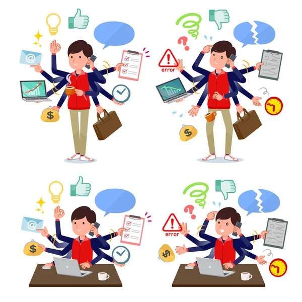 Set Store Stuff Man Who Perform Multitasking Office Things Smoothly — Stock Vector