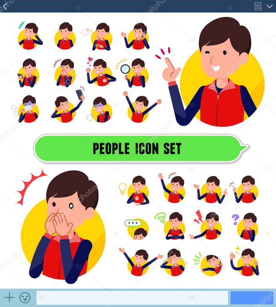 A set of Store stuff man with expresses various emotions on the SNS screen.There are variations of emotions such as joy and sadness.It's vector art so it's easy to edit.